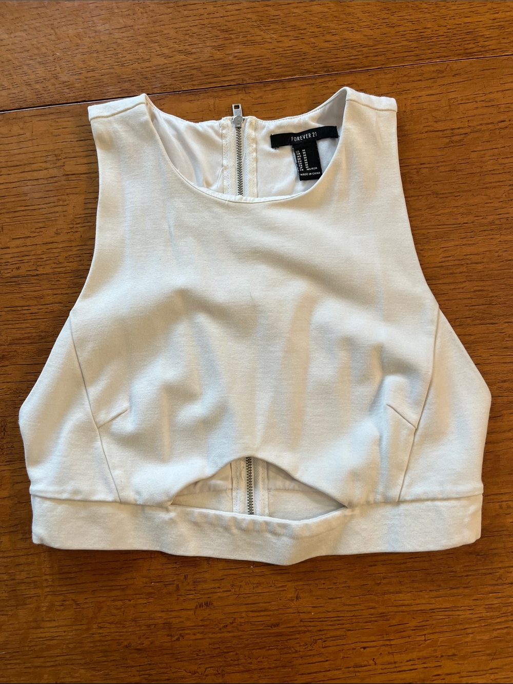 Forever 21 Cream Cropped Cutout Tank Top